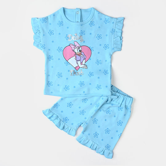 Infant Girls Cotton Jersey Knitted Suit-Blue
