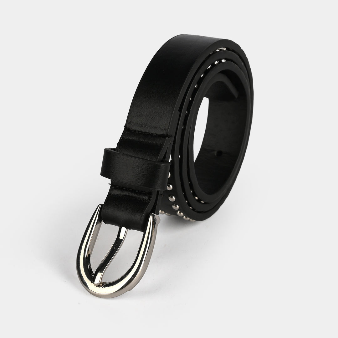 Kids PU Belt Silver Studs-6012-BLACK