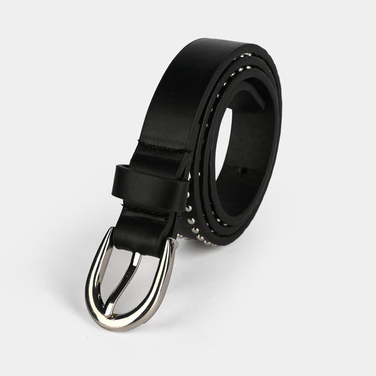 Kids PU Belt Silver Studs-6012-BLACK