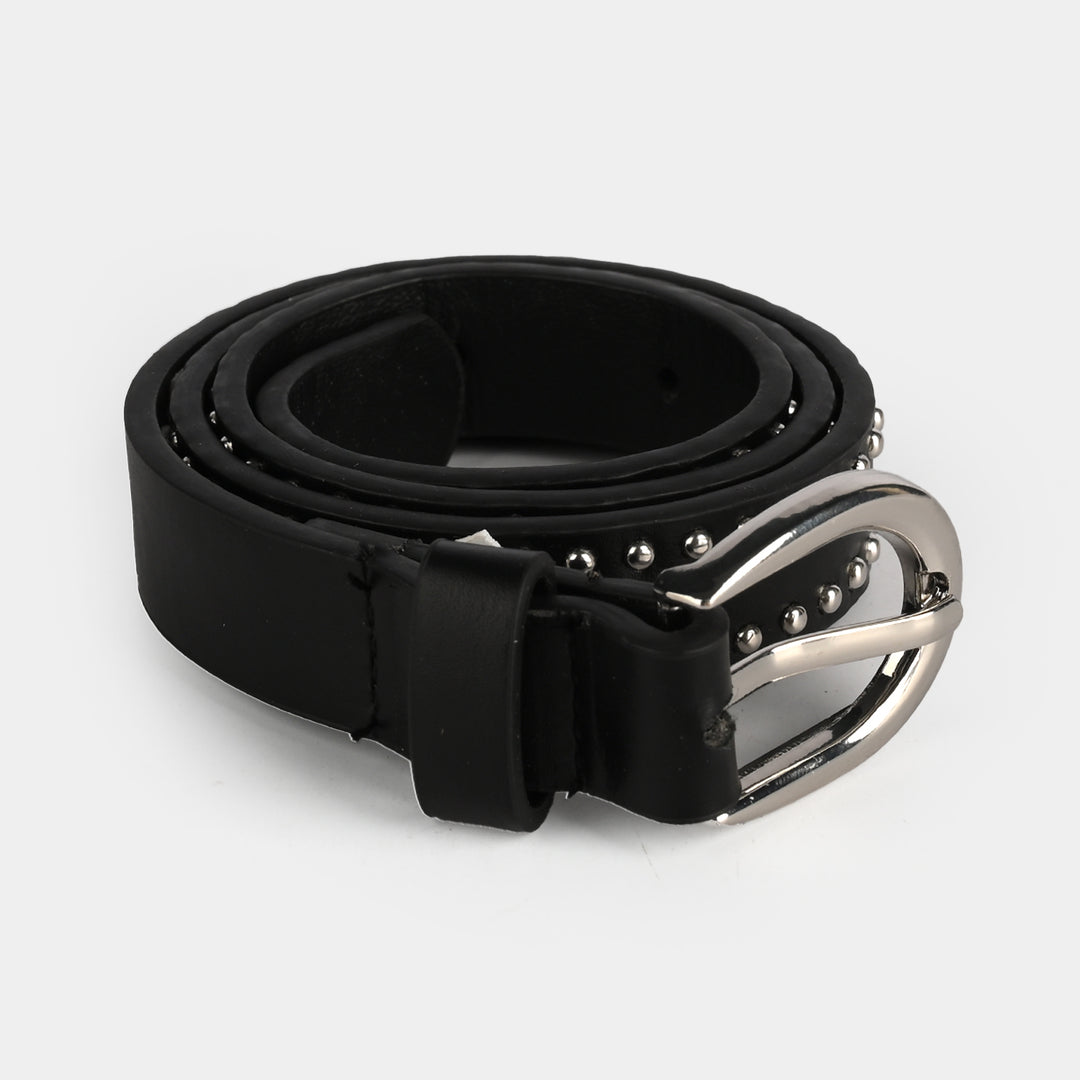 Kids PU Belt Silver Studs-6012-BLACK