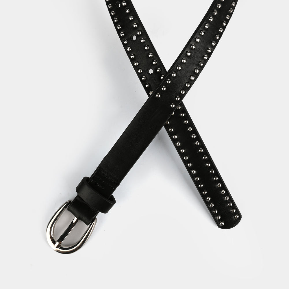 Kids PU Belt Silver Studs-6012-BLACK