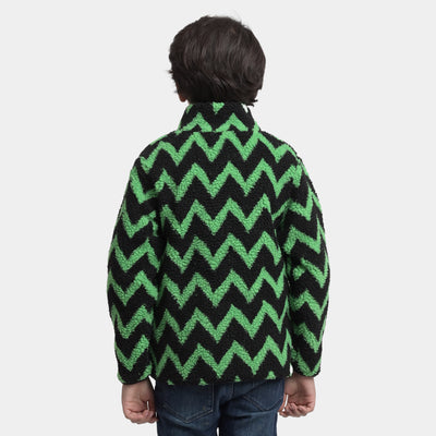 Boys Sherpa Jacket Zigzag-Black/Green