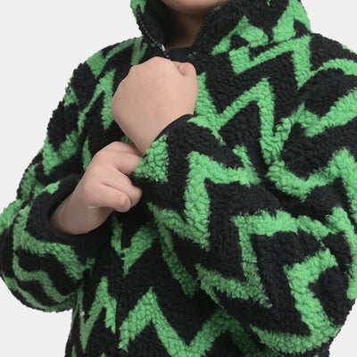 Boys Sherpa Jacket Zigzag-Black/Green