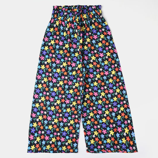 Girls Cotton Viscose Pant Colorful Floral-BLACK