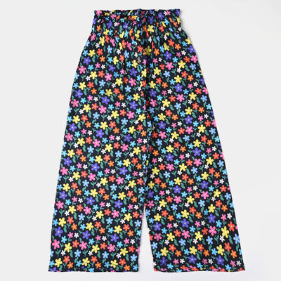 Girls Cotton Viscose Pant Colorful Floral-BLACK