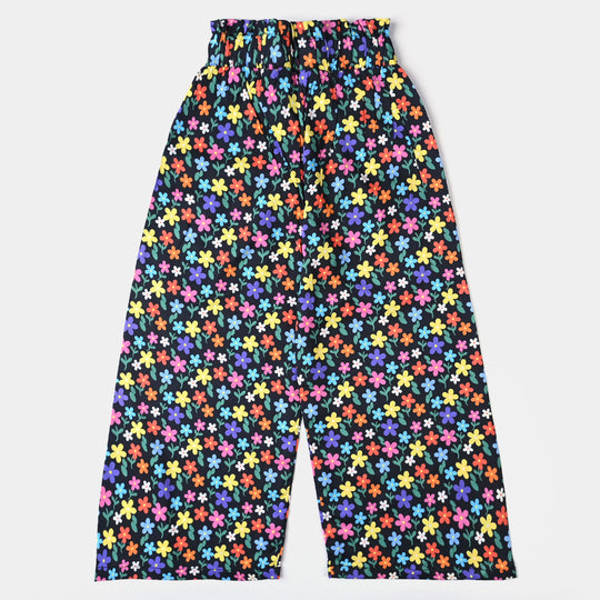 Girls Cotton Viscose Pant Colorful Floral-BLACK