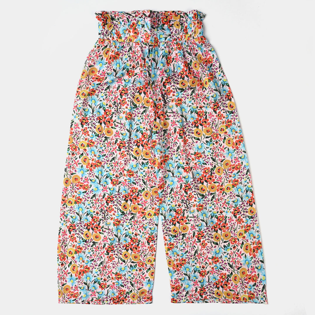 Girls Cotton Viscose Pant Floral-Pink