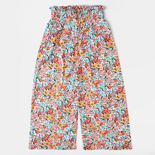 Girls Cotton Viscose Pant Floral-Pink