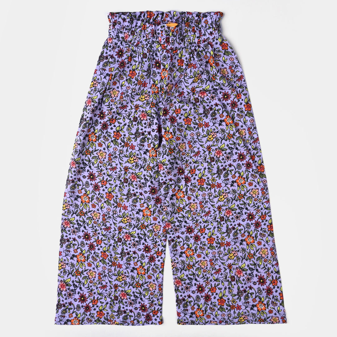 Girls Cotton Viscose Pant Floral-Lilac