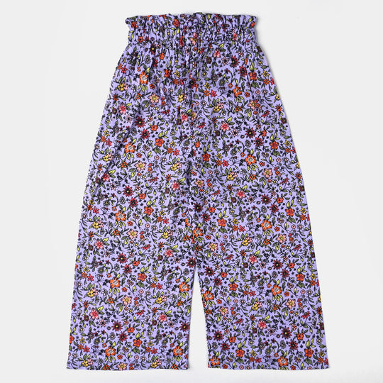 Girls Cotton Viscose Pant Floral-Lilac