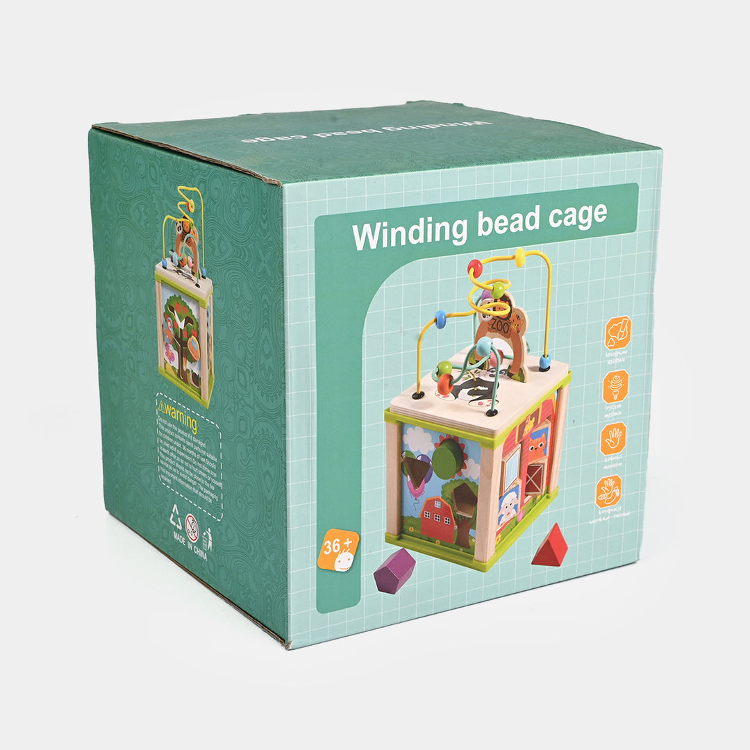 Educational Wooden Activity Winding Bead Cage Toy for Kids