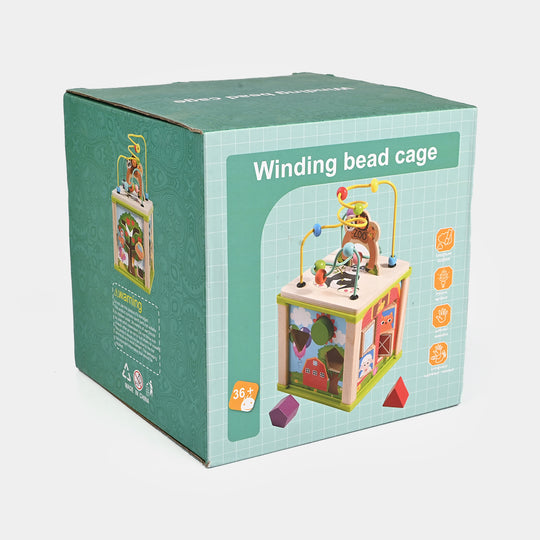 Educational Wooden Activity Winding Bead Cage Toy for Kids