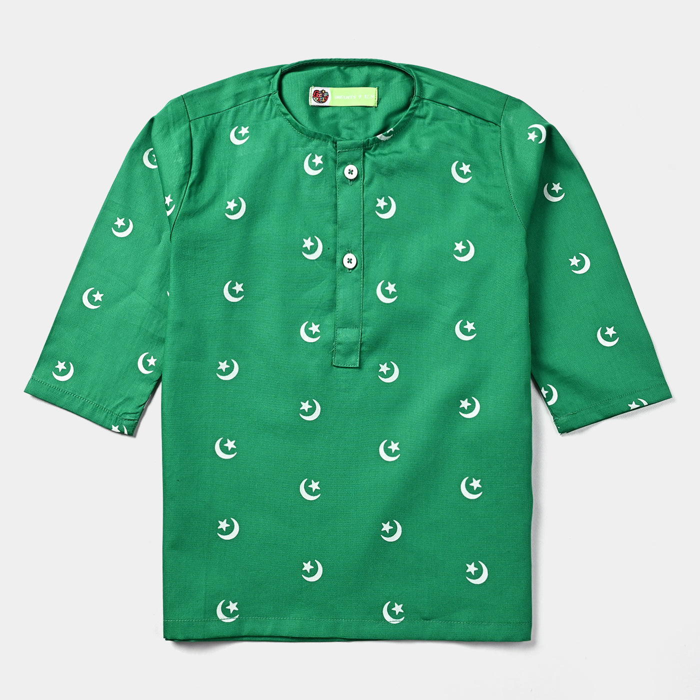 Infant Boys Cotton Poplin Printed Kurta (Chand Sitara)-Green