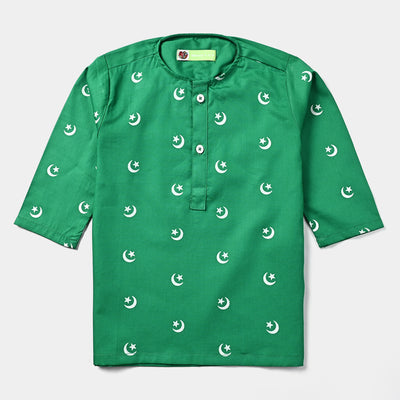 Infant Boys Cotton Poplin Printed Kurta (Chand Sitara)-Green