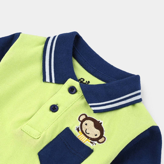 Infant Boys Jumbo Pique Polo Monkey-Sharp Green