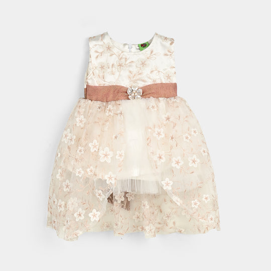 Infant Girls Net Fancy Frock-Flower - OFF-White