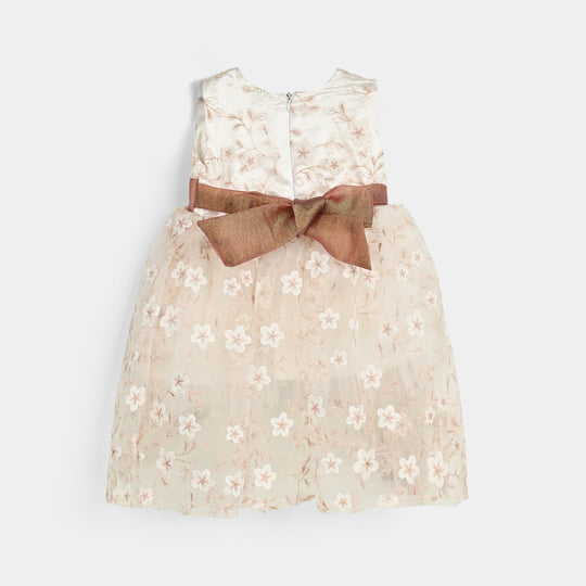Infant Girls Net Fancy Frock-Flower - OFF-White