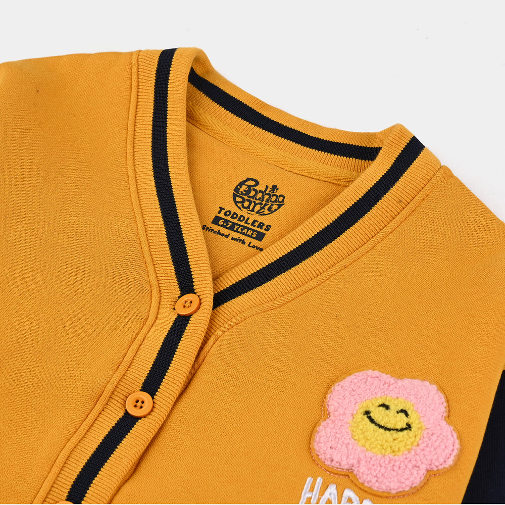 Girls Fleece Knitted Cardigan Happy Smile-Yellow