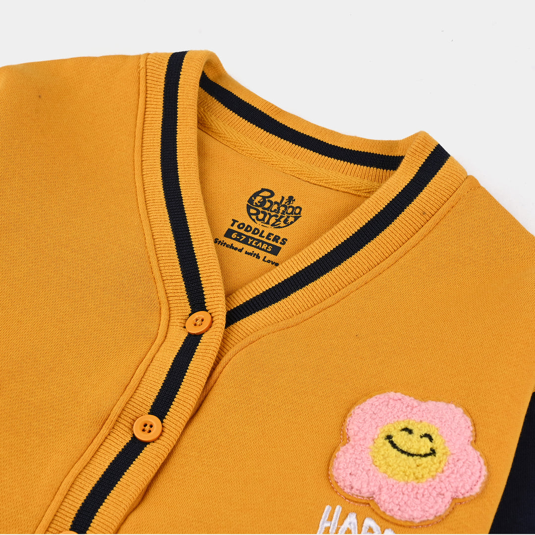 Girls Fleece Knitted Cardigan Happy Smile-Yellow