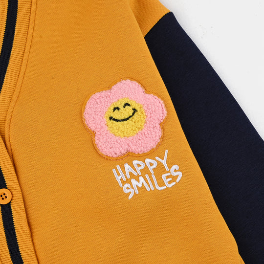 Girls Fleece Knitted Cardigan Happy Smile-Yellow