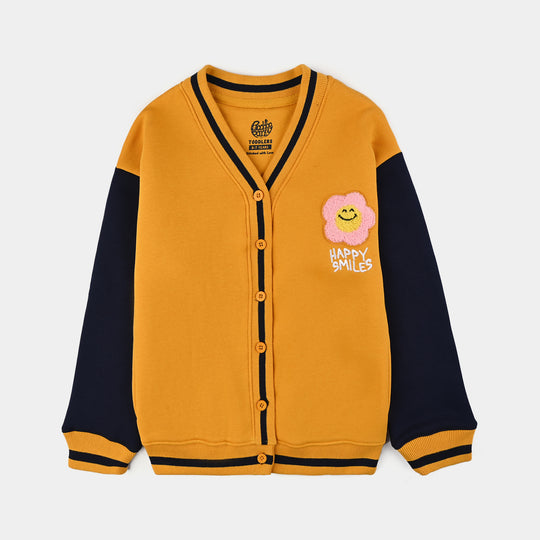 Girls Fleece Knitted Cardigan Happy Smile-Yellow