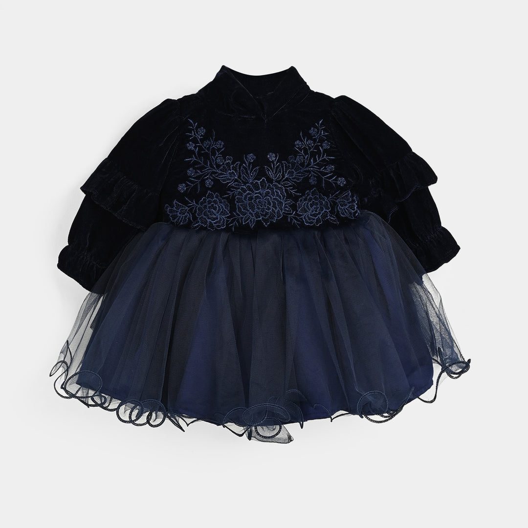 Infant Girls Velvet Fancy Frock EMB Grace - NAVY