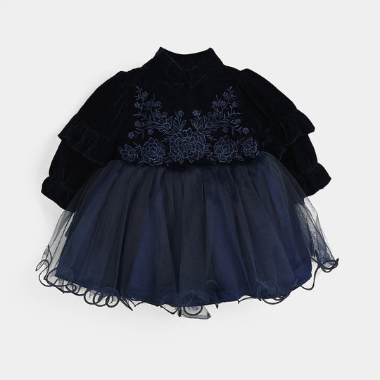 Infant Girls Velvet Fancy Frock EMB Grace - NAVY