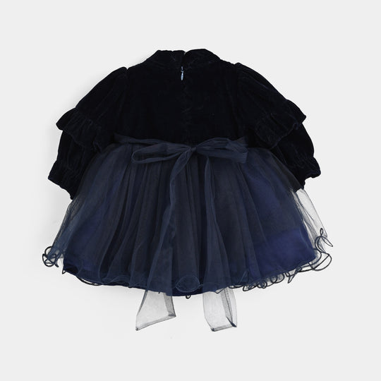 Infant Girls Velvet Fancy Frock EMB Grace - NAVY