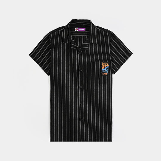 Boys Yarn Casual Dyed Shirt H/S (Game Over)-BLACK