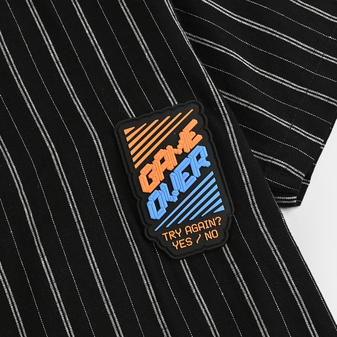 Boys Yarn Casual Dyed Shirt H/S (Game Over)-BLACK