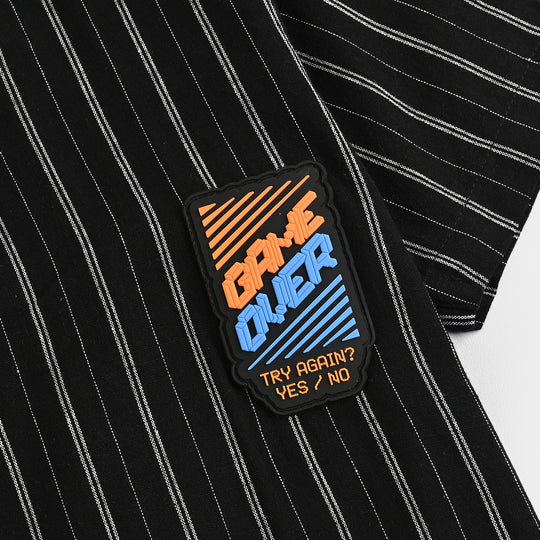 Boys Yarn Casual Dyed Shirt H/S (Game Over)-BLACK