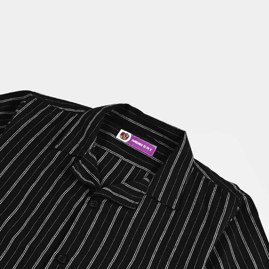 Boys Yarn Casual Dyed Shirt H/S (Game Over)-BLACK