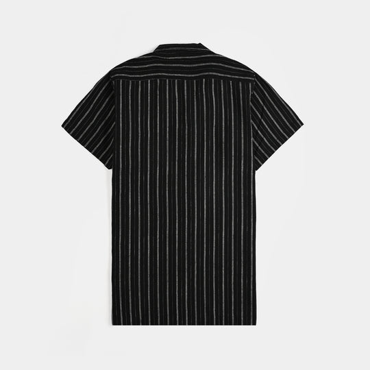 Boys Yarn Casual Dyed Shirt H/S (Game Over)-BLACK