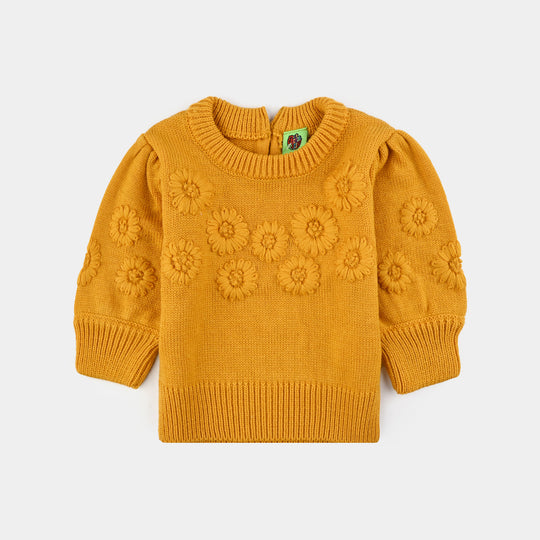 Infant Girls Acrylic Sweater-Flower Bunches-Mustard