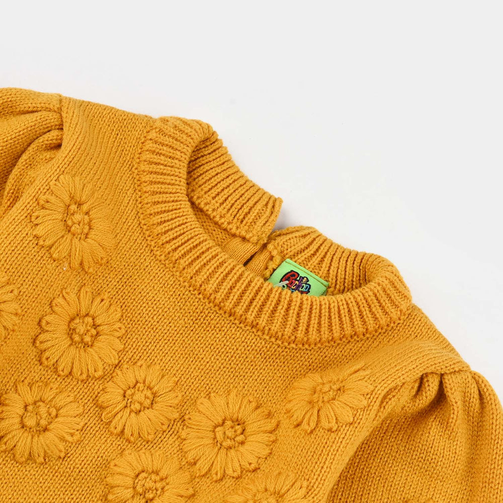 Infant Girls Acrylic Sweater-Flower Bunches-Mustard