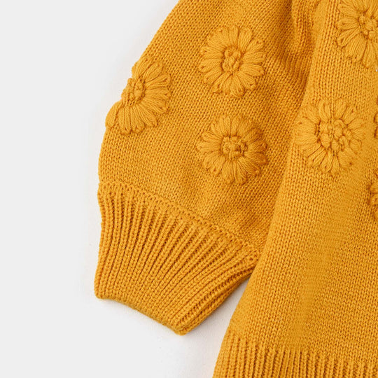 Infant Girls Acrylic Sweater-Flower Bunches-Mustard
