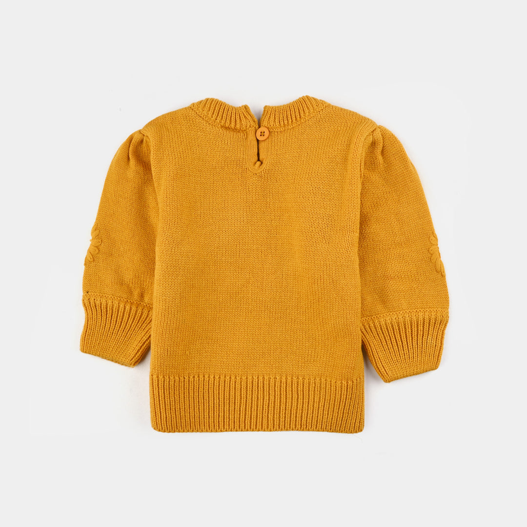 Infant Girls Acrylic Sweater-Flower Bunches-Mustard