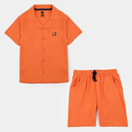 Boys Popcorn Knitted 2 Piece Palm Tree-Orange Ochre