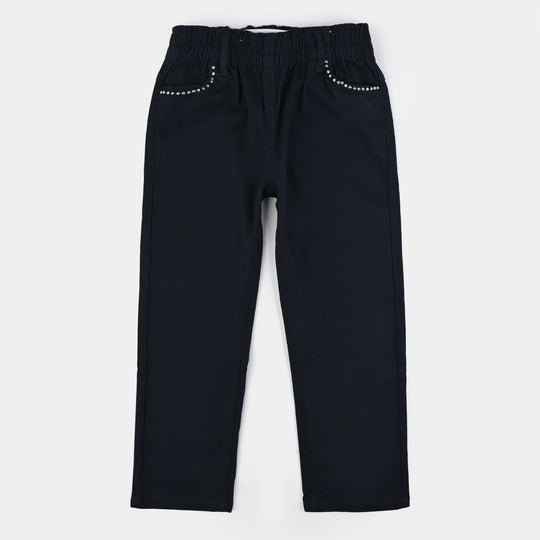 Girls Cotton Twill Pant Studs-NAVY