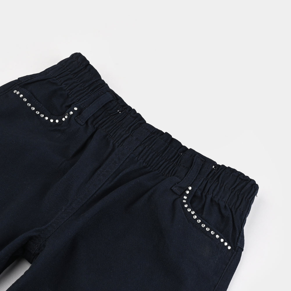 Girls Cotton Twill Pant Studs-NAVY
