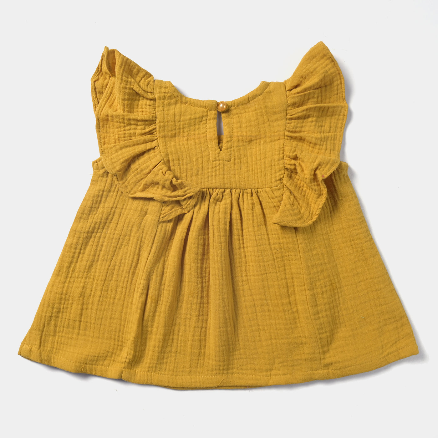Infant Girls Cotton Casual Frock Yellow Pearls-Mustard