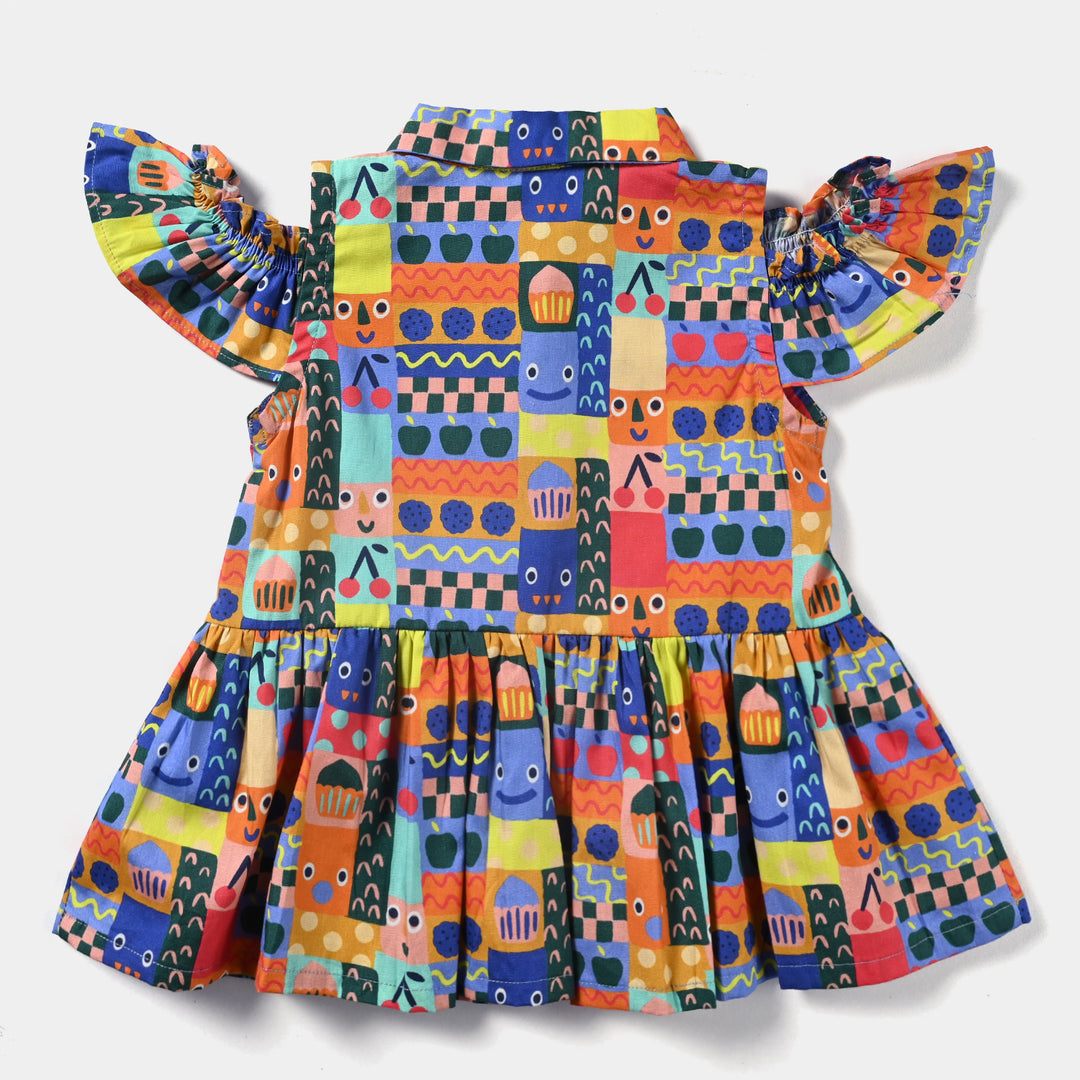 Infant Girls Casual Frock Cup Cake-Multi