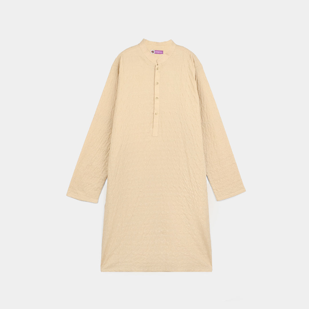 Teens Boys Cotton Poplin Kurta (Chicken Kari) - Beige