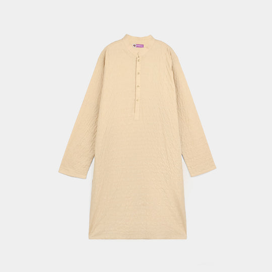 Teens Boys Cotton Poplin Kurta (Chicken Kari) - Beige