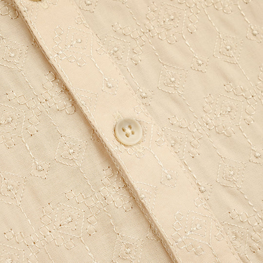 Teens Boys Cotton Poplin Kurta (Chicken Kari) - Beige