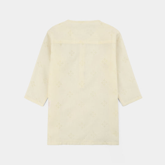 Infant Boys Poly Viscose Basic Kurta (After Glow) - Light Yellow