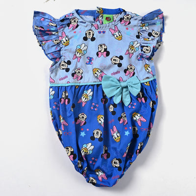 Infant Girls Cotton Romper Characters-Blue