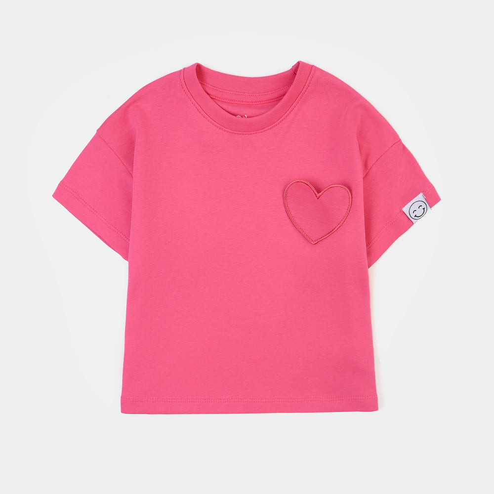 Girls Cotton Interlock 2 Piece Suit Smiley-Hot Pink