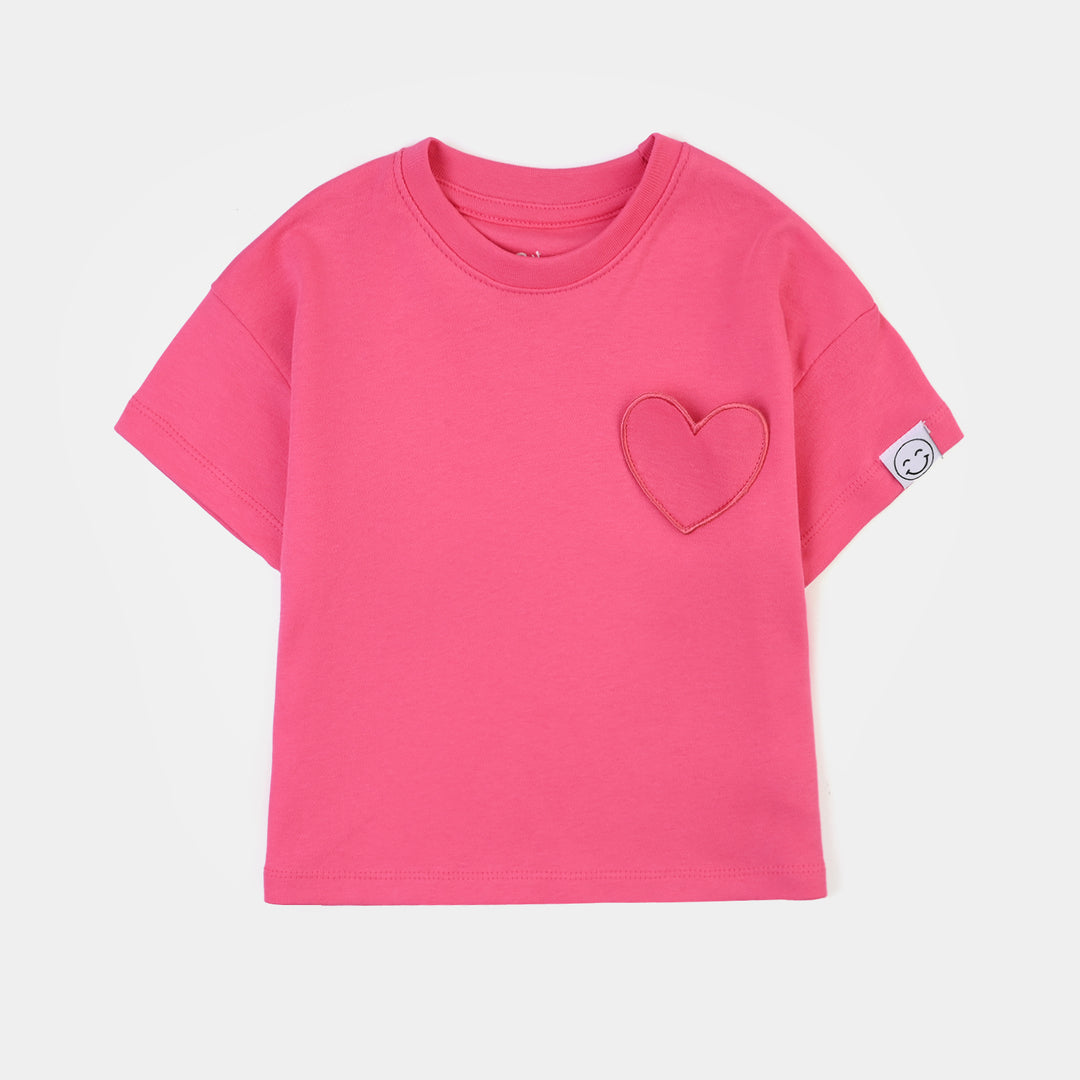 Girls Cotton Interlock 2 Piece Suit Smiley-Hot Pink