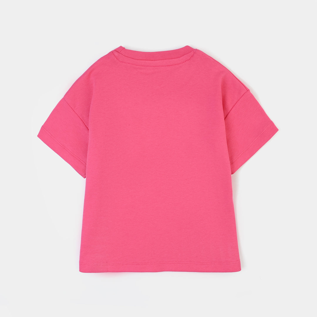 Girls Cotton Interlock 2 Piece Suit Smiley-Hot Pink